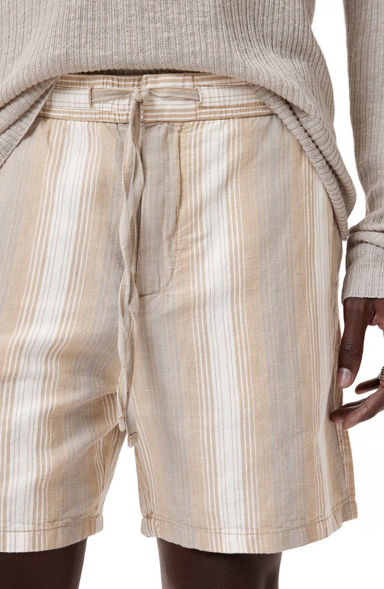 John Varvatos Stripe Cotton & Hemp Drawstring Shorts, Alternate, color, Chalk