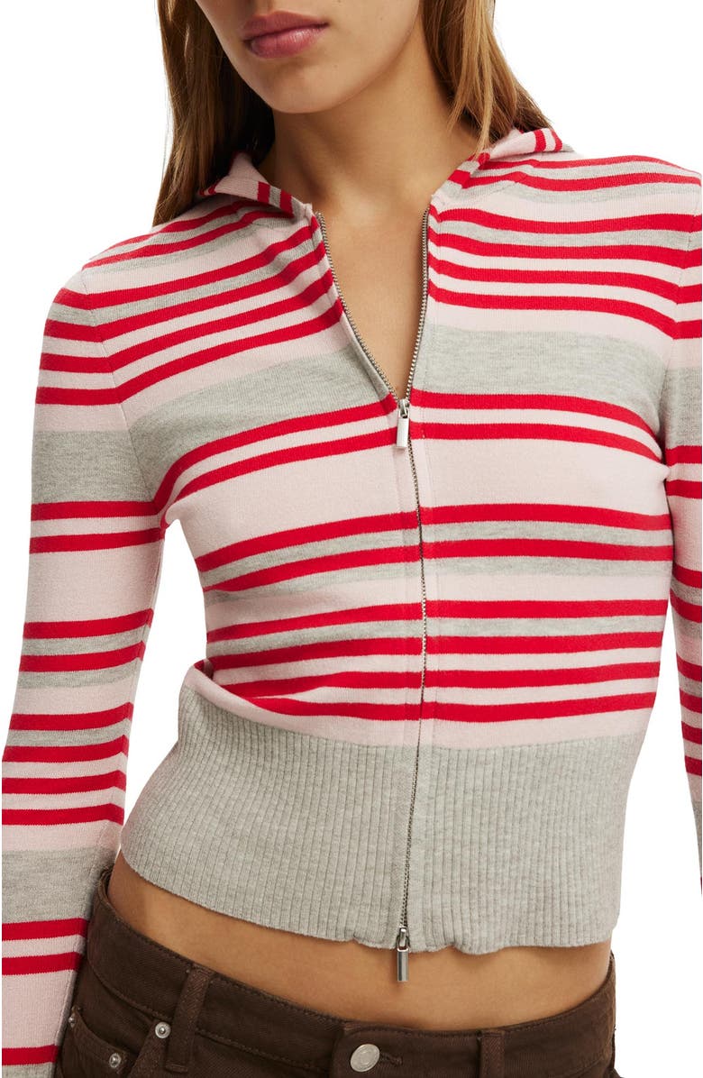 Cotton On Women's Everfine Hooded Knit, Alternate, color, Red Petal Grey Marle Stripe