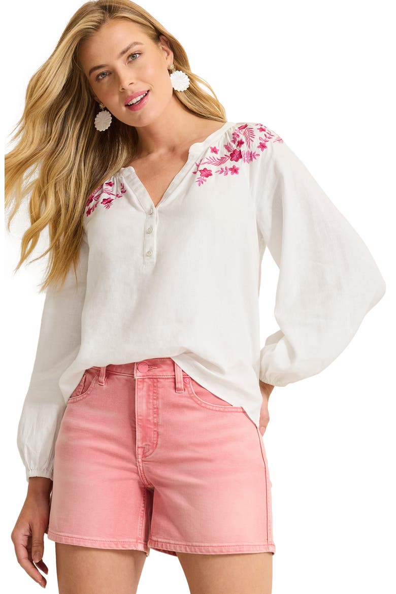 Coastal Tide Embroidered Linen Blend Peasant Top, Alternate, color, BRIGHT ROSE