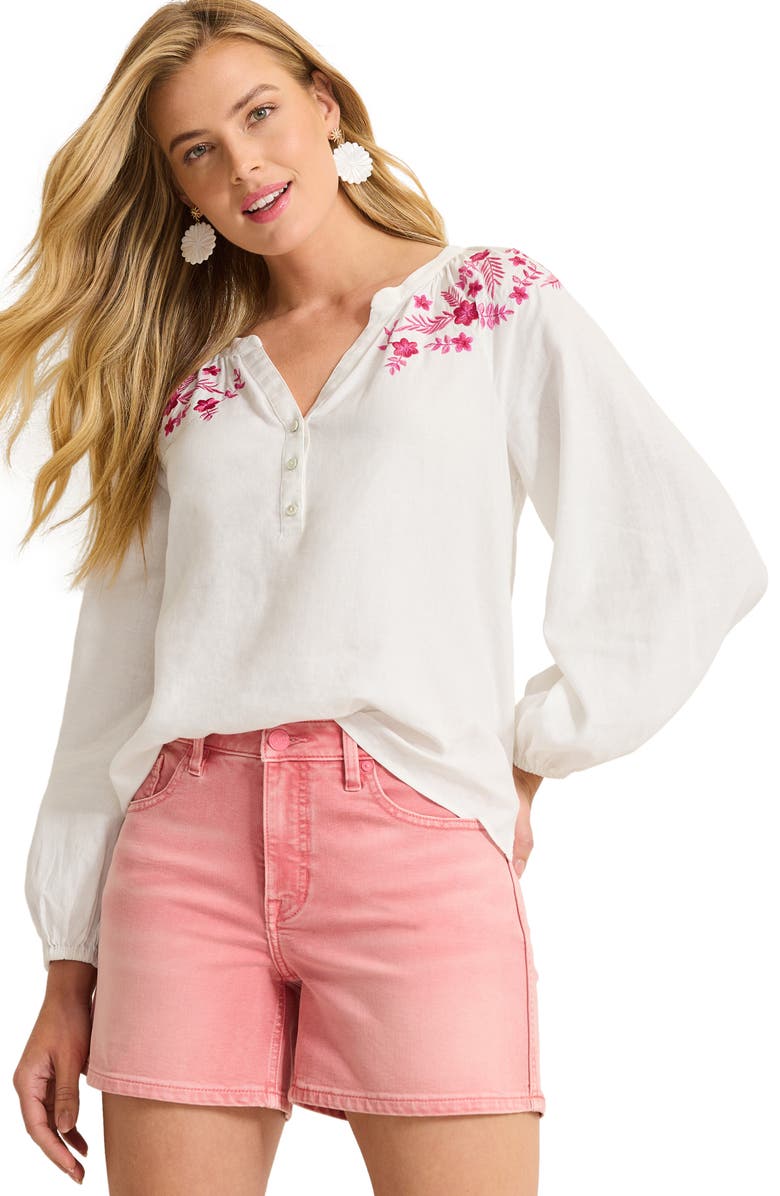 Tommy Bahama Coastal Tide Embroidered Linen Blend Peasant Top, Alternate, color, Bright Rose