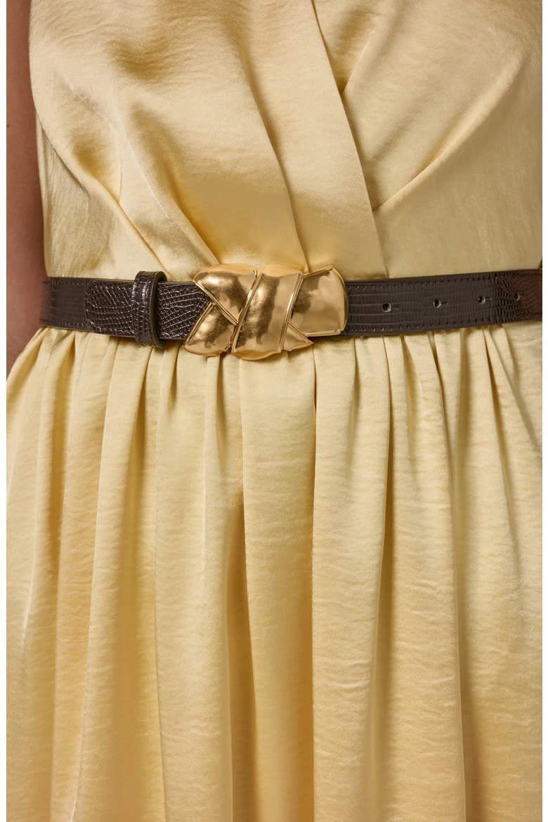 Belted Satin Midi Dress, Alternate, color, PANNA COTTA