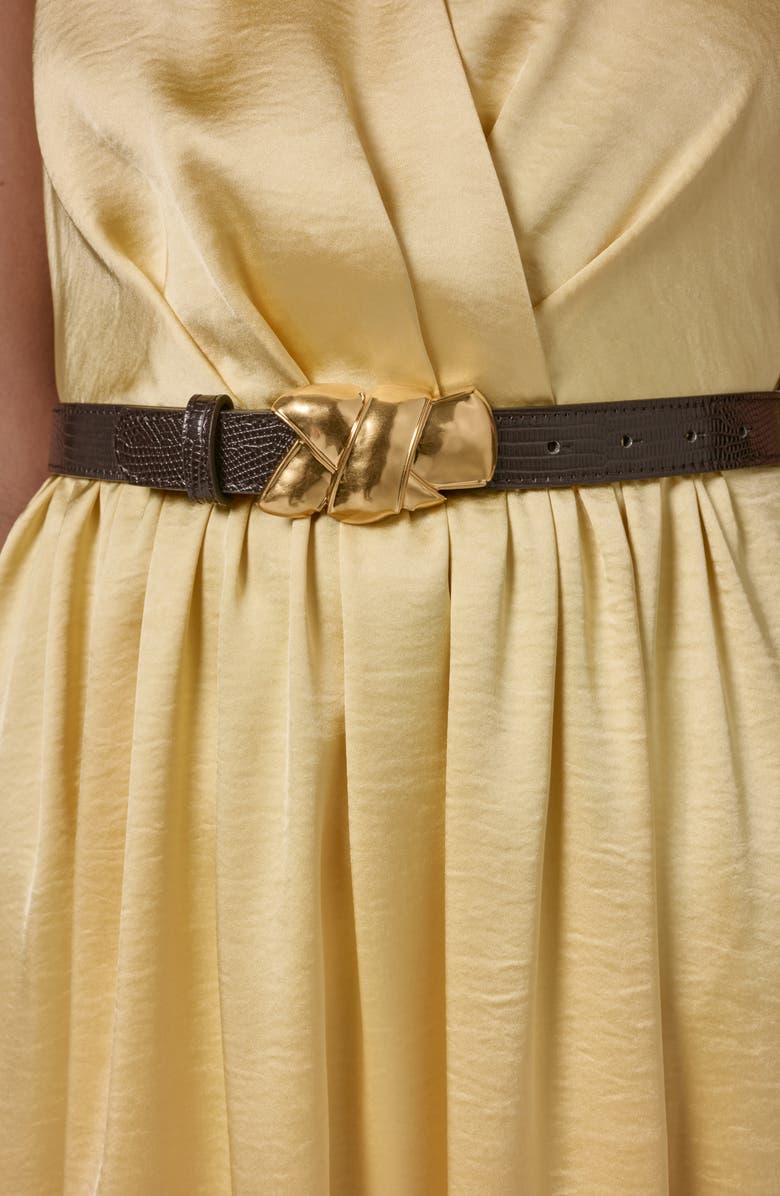 Donna Karan New York Belted Satin Midi Dress, Alternate, color, Panna Cotta