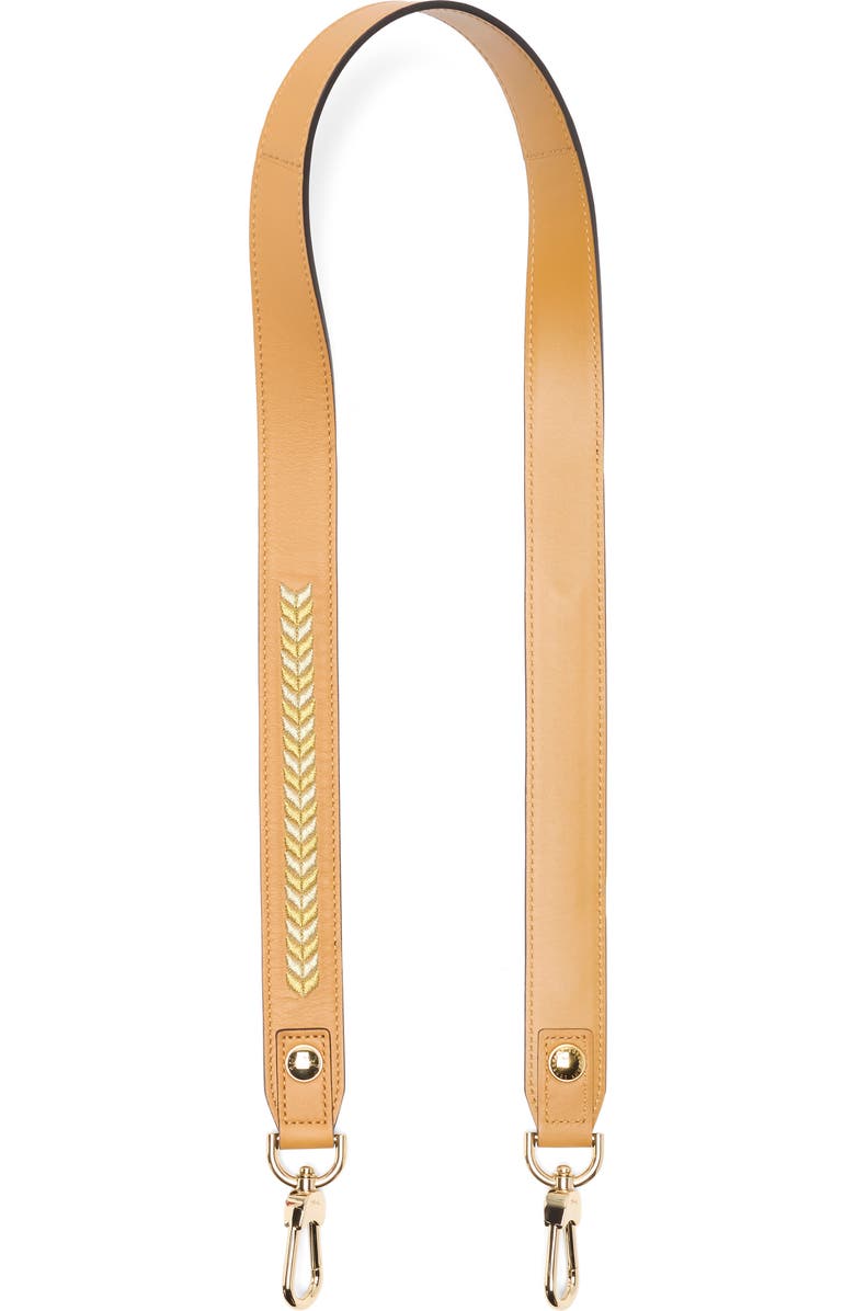 Longchamp Metallic Embroidered Leather Shoulder Strap, Main, color, Honey