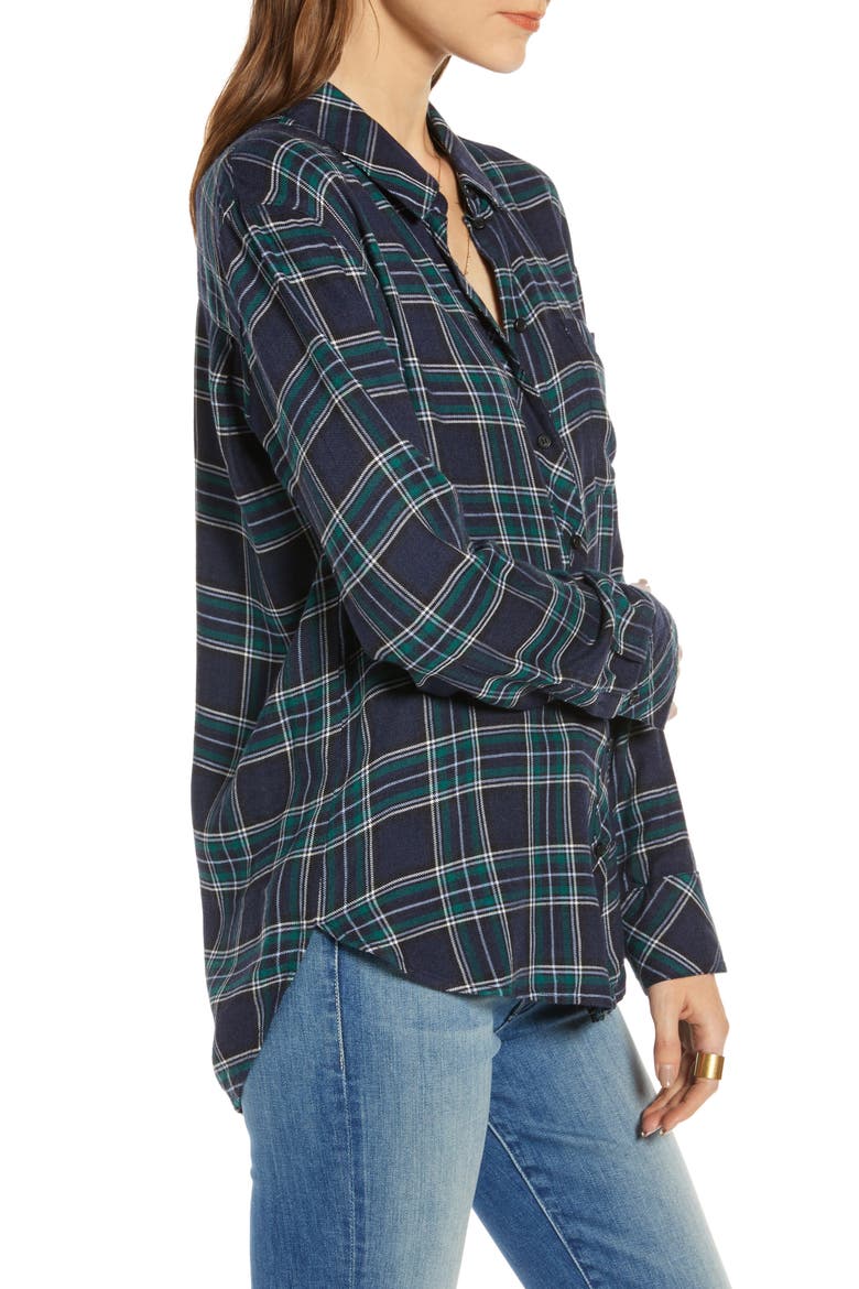 Plaid Boyfriend Shirt, Alternate, color, NAVY POP TARTAN