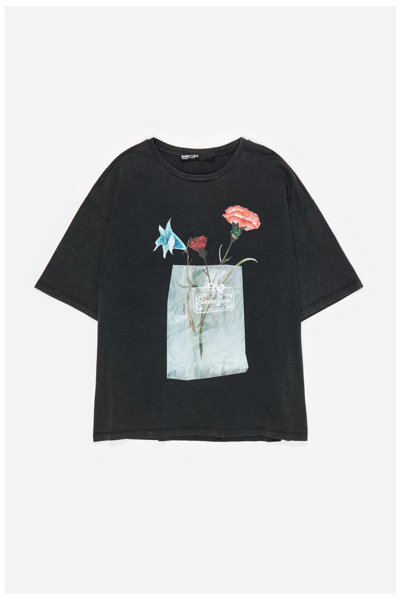 Floral Logo T-Shirt, Alternate, color, WASHED BLACK