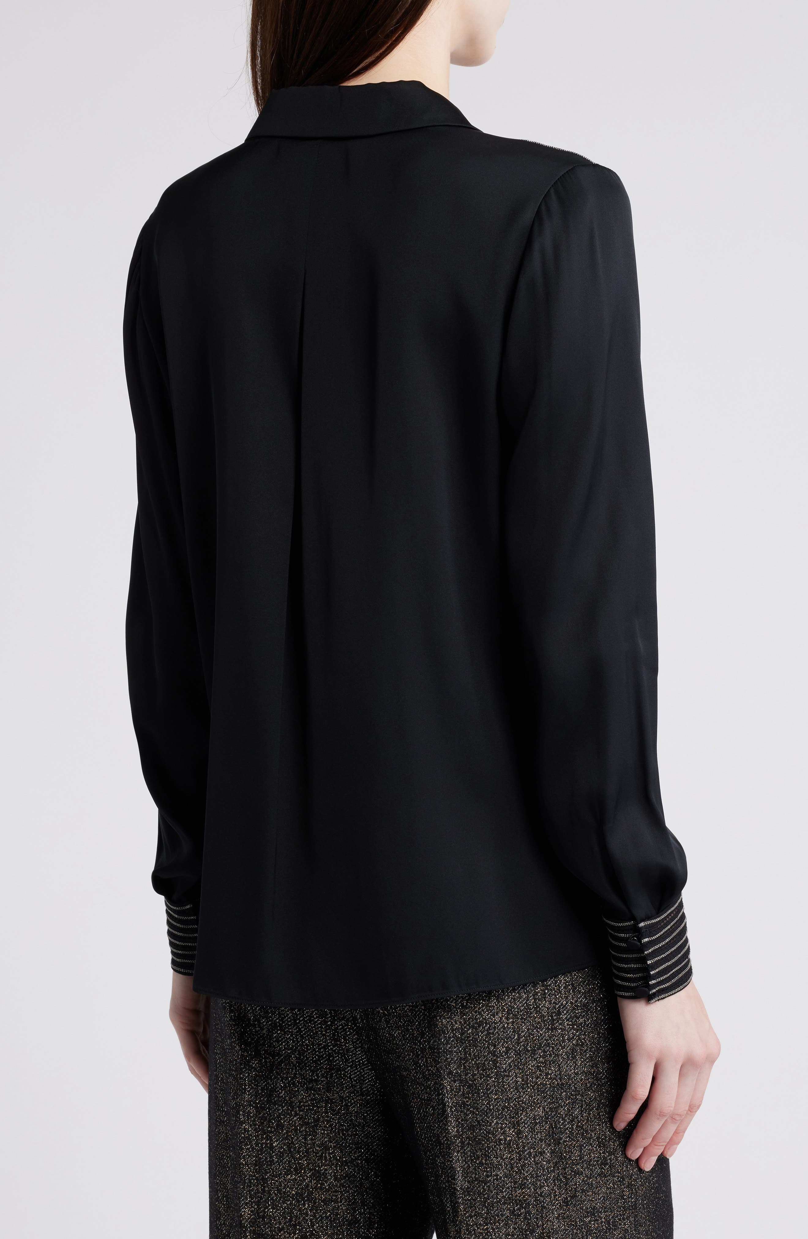 Bead Detail Stretch Silk Georgette Button-Up Shirt - image 2