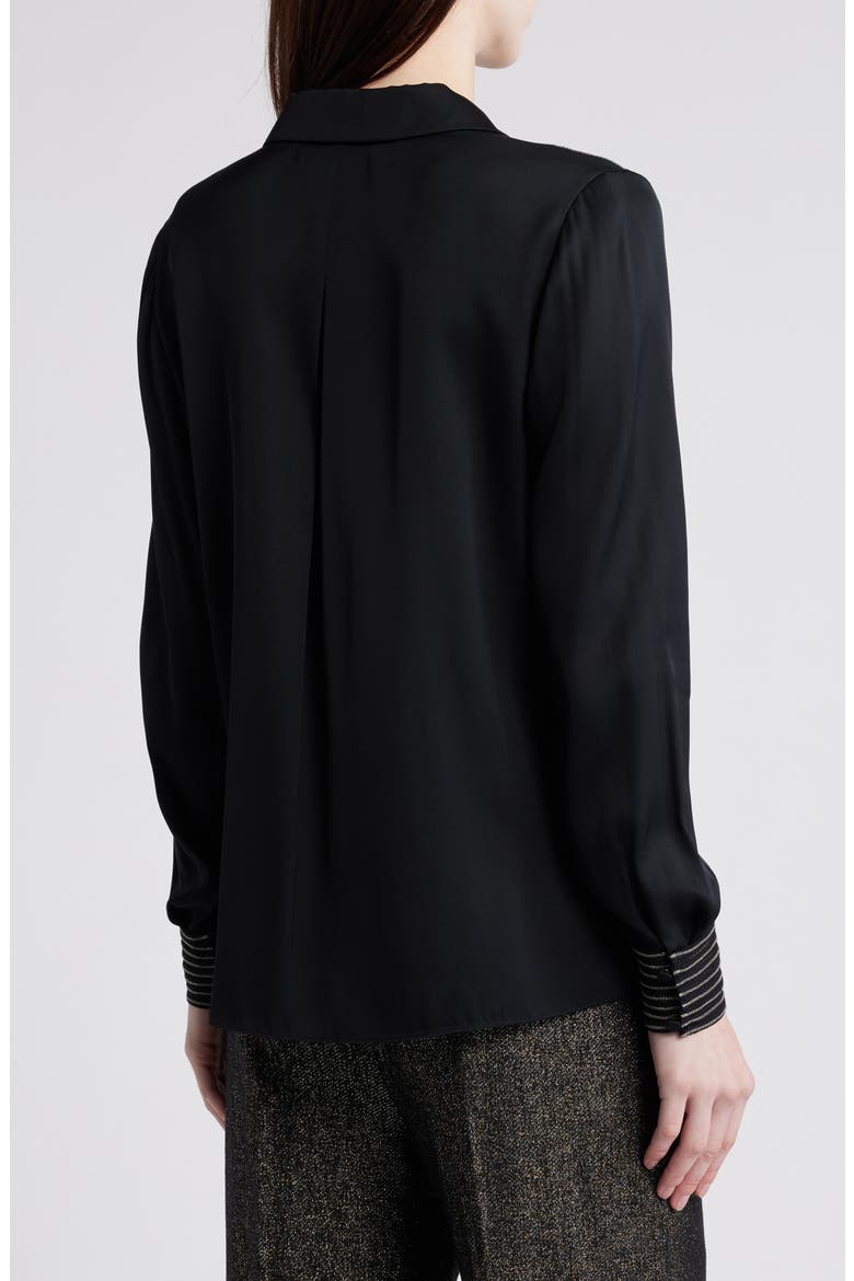 Bead Detail Stretch Silk Georgette Button-Up Shirt, Alternate, color, BLACK