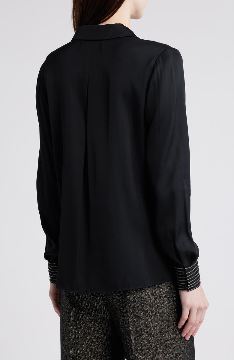 KOBI HALPERIN Bead Detail Stretch Silk Georgette Button-Up Shirt, Alternate, color, Black