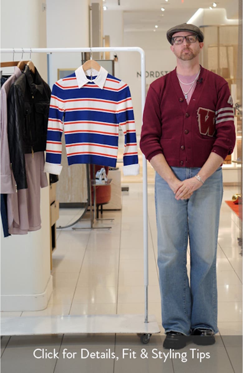 Porla Collared Stripe Cotton Blend Sweater, sales video thumbnail