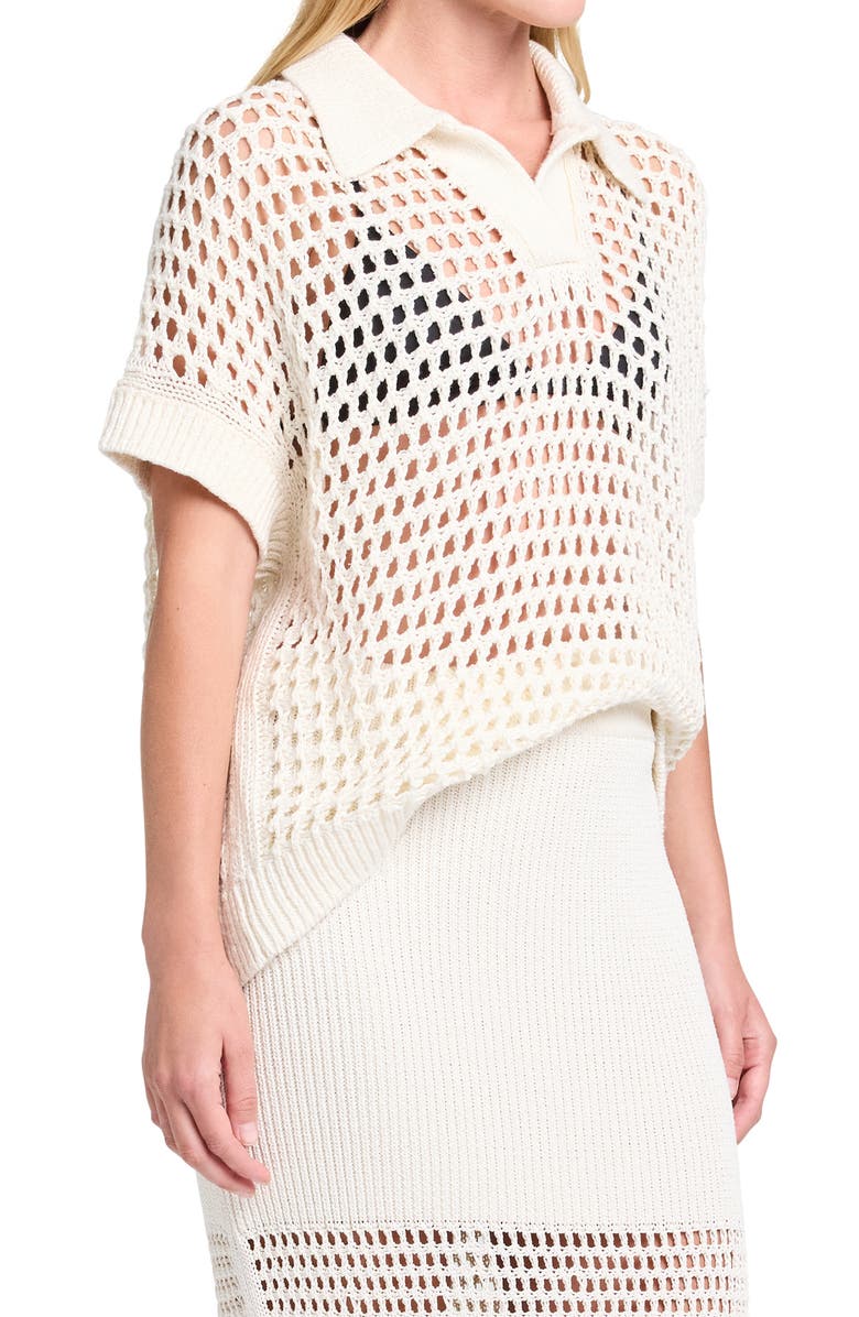 TWP Oversize Open Knit Linen & Silk Polo, Alternate, color, Ivory