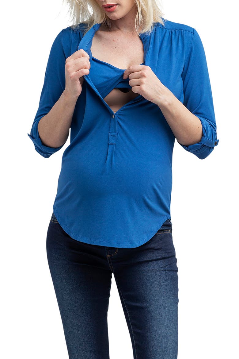 Amelie Snap Front Maternity/Nursing Top, Alternate, color, DUSK BLUE