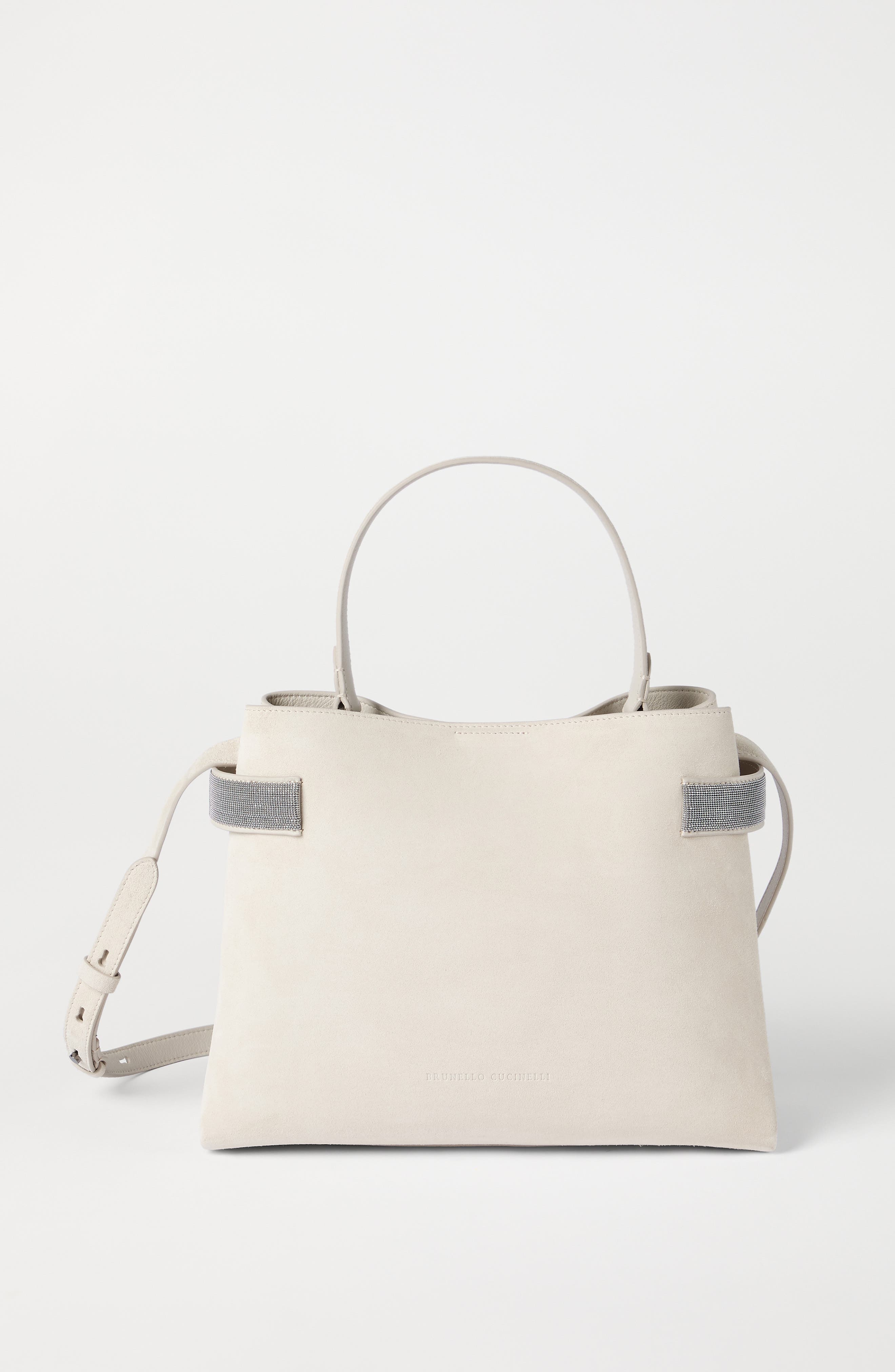 Brunello Cucinelli Suede Top-Handle Essence bag, Alternate, color, Ivory