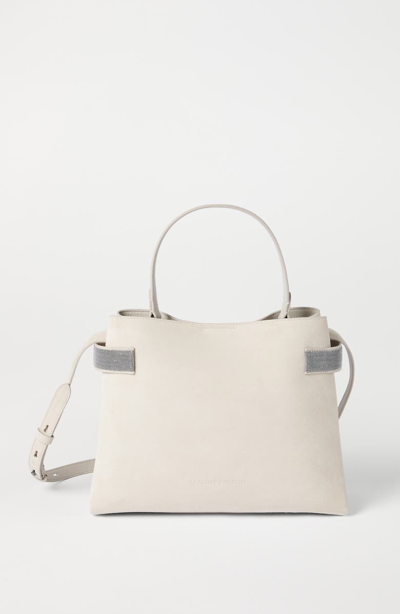Brunello Cucinelli Suede Top-Handle Essence bag, Alternate, color, Ivory