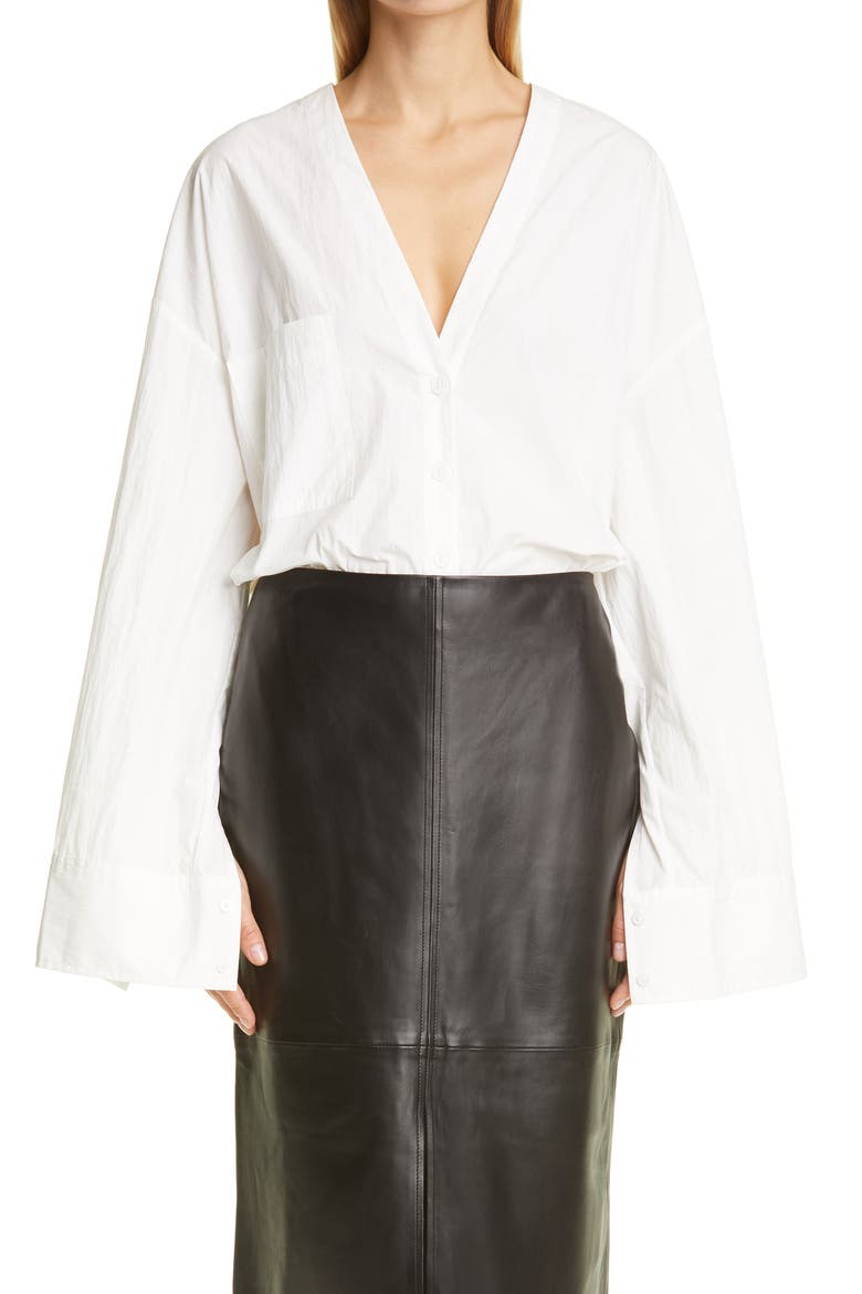 Boxy V-Neck Blouse, Main, color, WHITE