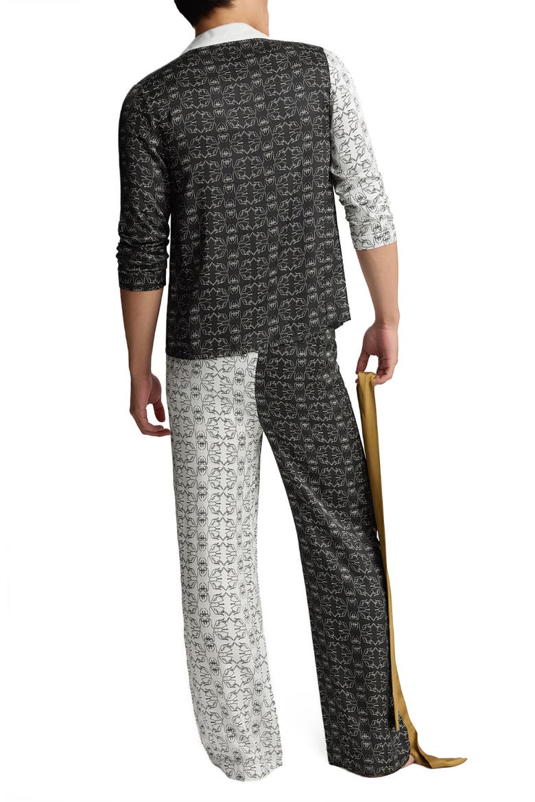 Swn  Monogram Non-gender Long Pajama Set, Alternate, color, Black & White