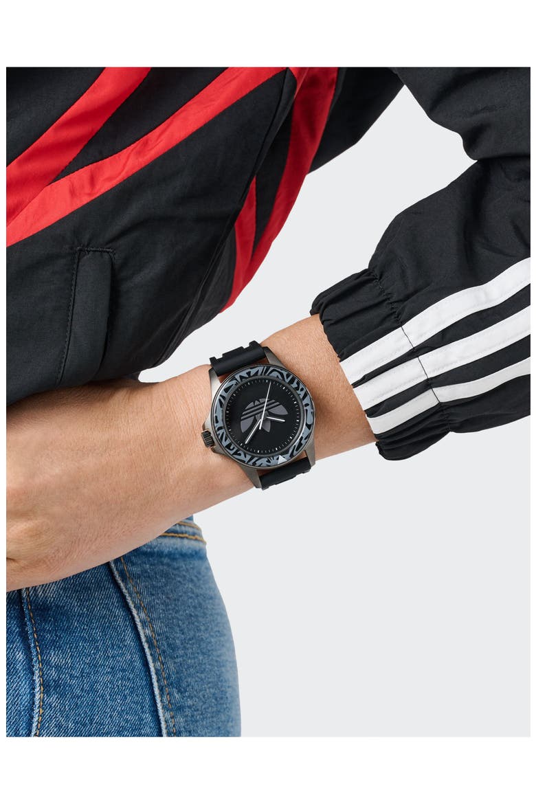 Expression One Silicone Strap Watch, 44mm, Alternate, color, BLACK