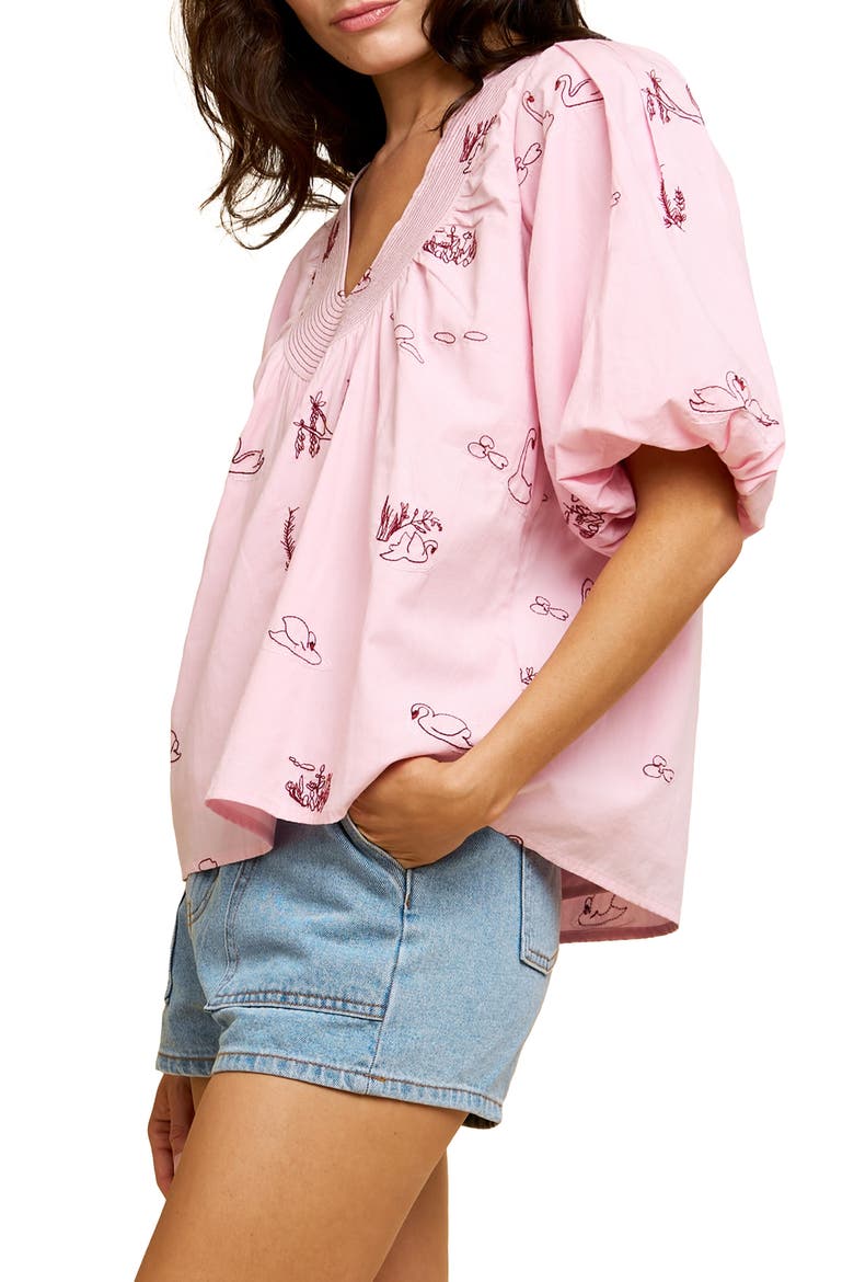 Rosa Embroidered Puff Sleeve Top, Alternate, color, PINK