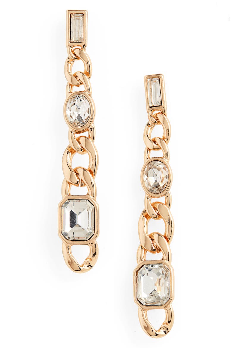 Crystal & Chain Linear Earrings, Main, color, CLEAR- GOLD