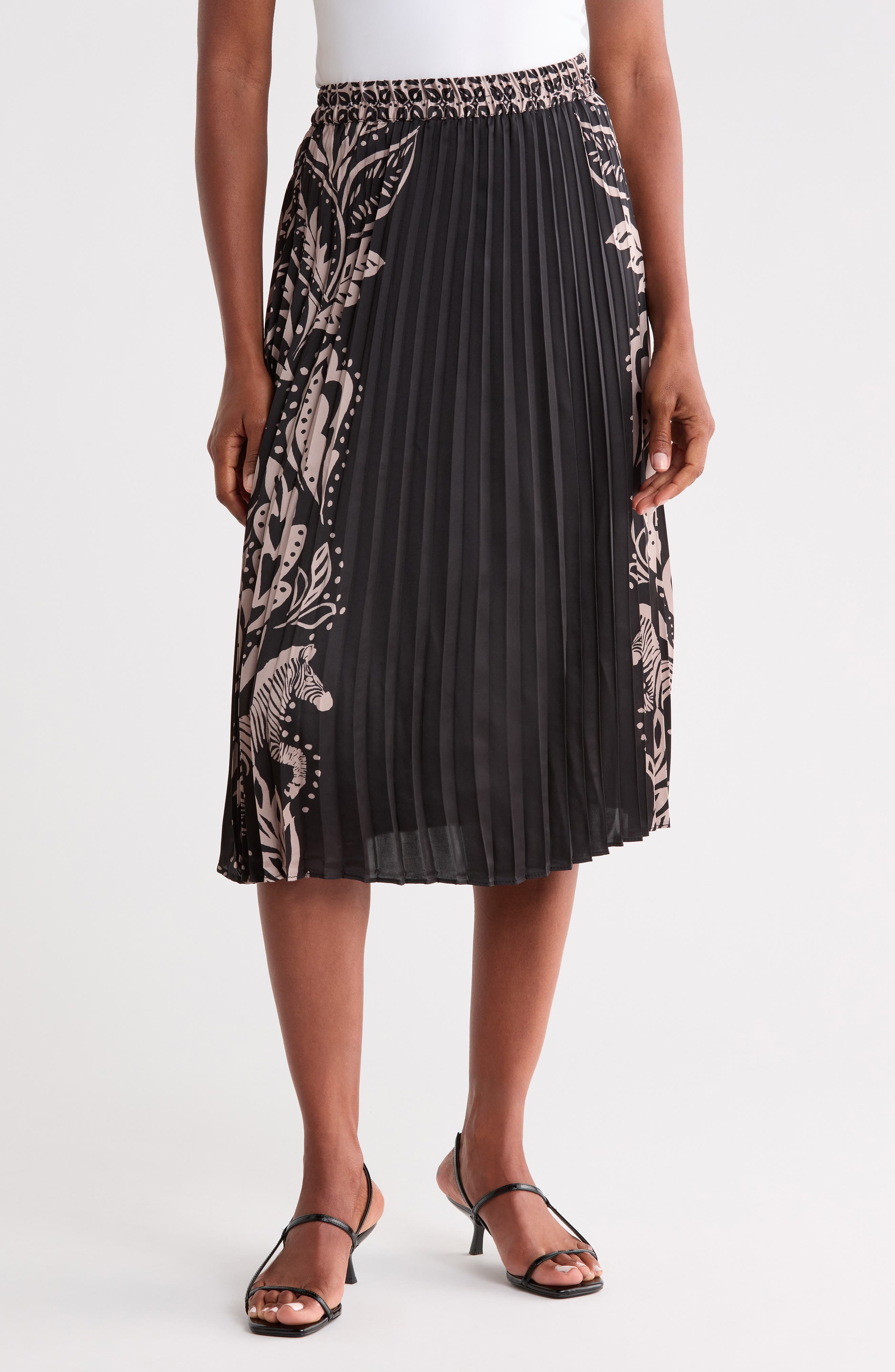 Printed Pleated Midi Skirt