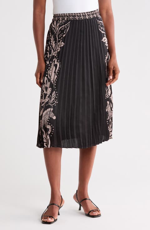 Printed Pleated Midi Skirt