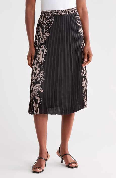 Printed Pleated Midi Skirt