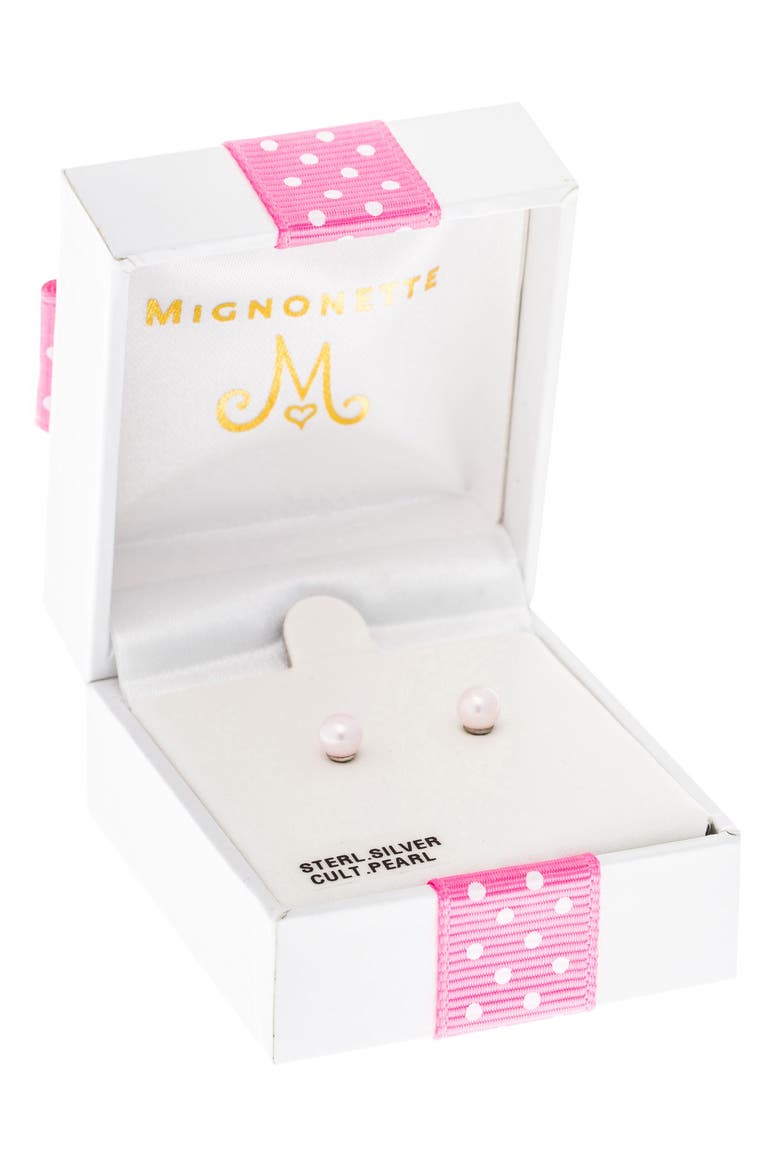 Sterling Silver & Cultured Pearl Earrings, Alternate, color, PINK