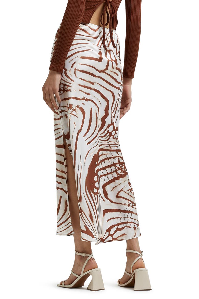 Abstract Print Bias Cut Midi Skirt, Alternate, color, WHITE/ BROWN