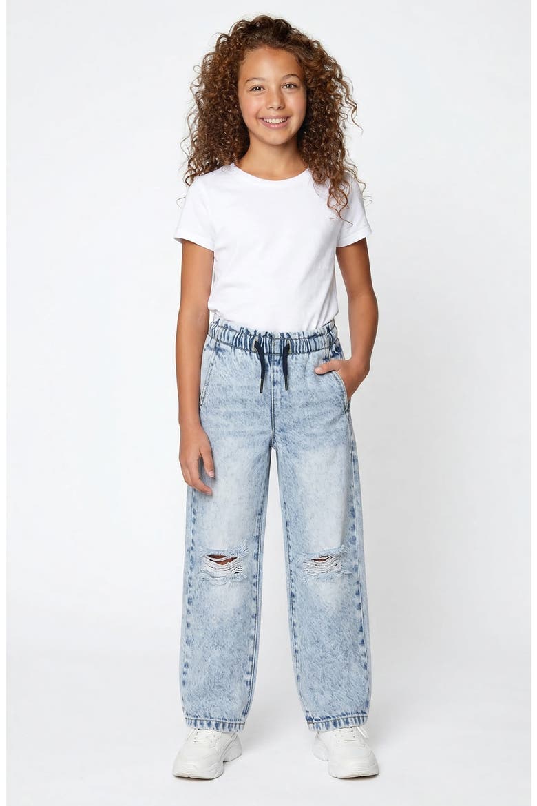 Kids' Mia Distressed Wide Leg Pull-On Jeans, Alternate, color, BLEACH WASH