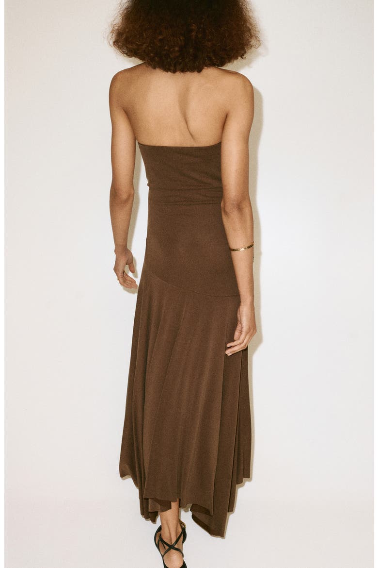 Asymmetric Strapless Dress, Alternate, color, BROWN