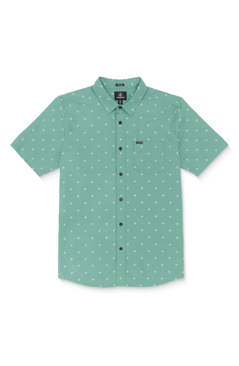 Volcom Telastone Classic Fit Geo Print Short Sleeve Button-Up Shirt, Main, color, 