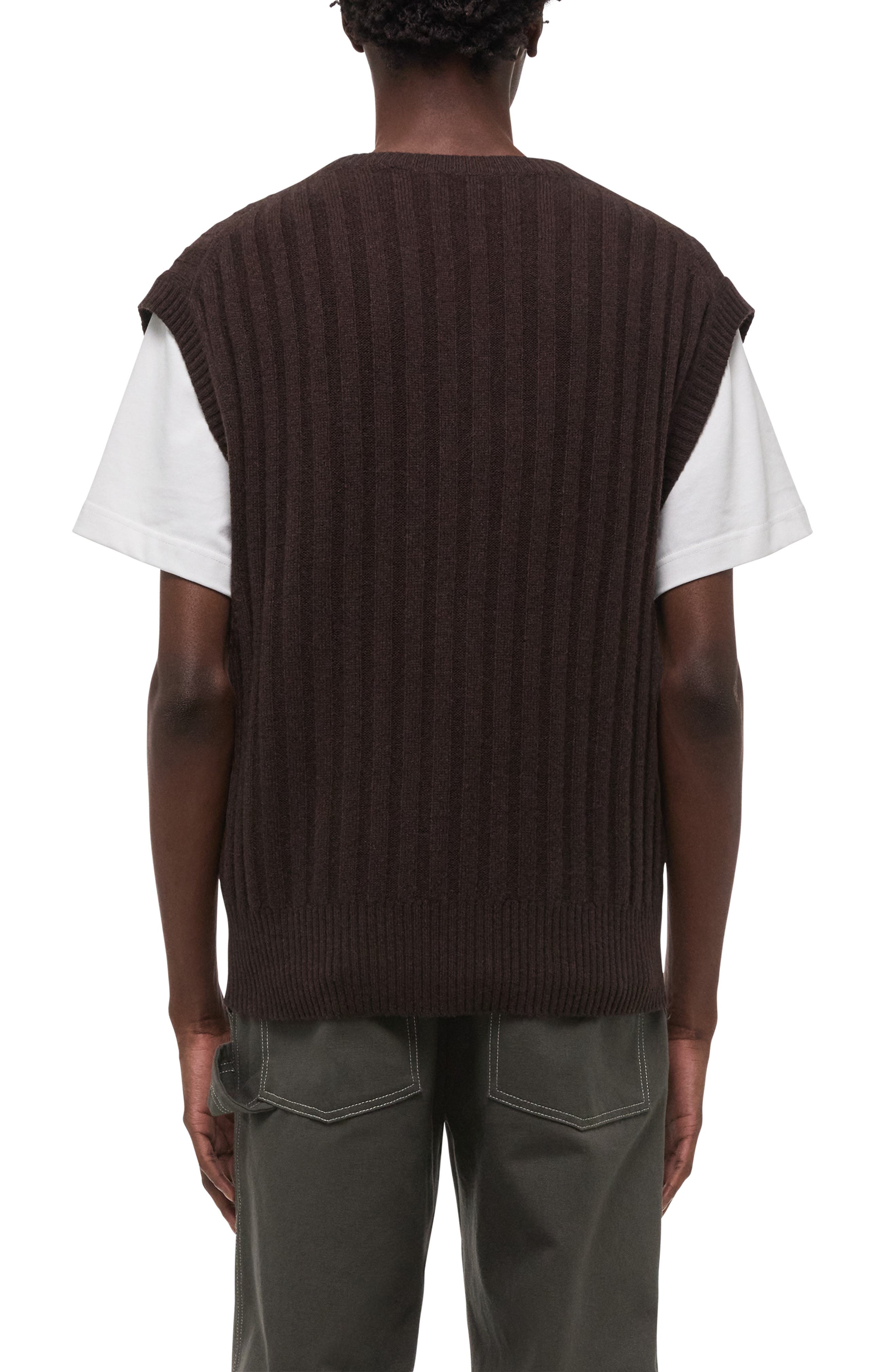 Zephir Oversize V-Neck Ribbed Wool Blend Sweater Vest - image 4