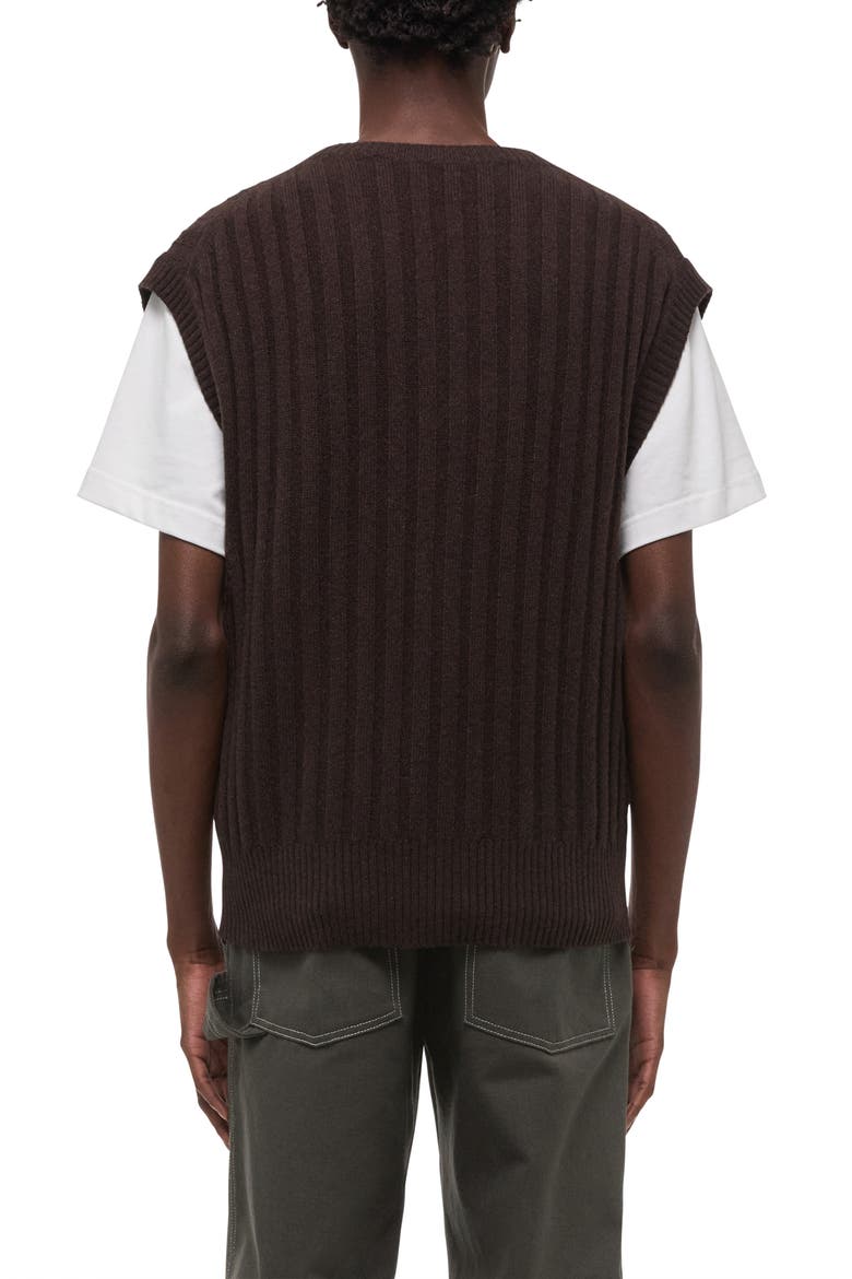 Zephir Oversize V-Neck Ribbed Wool Blend Sweater Vest, Alternate, color, DARK BROWN