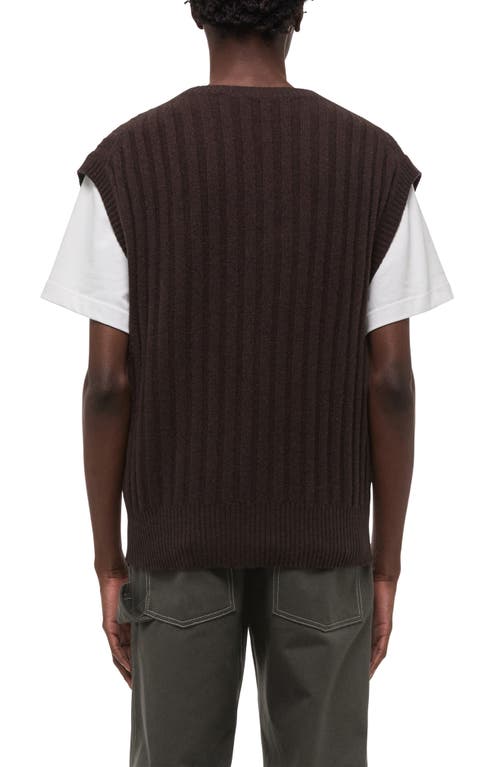 Helmut Lang Zephir Oversize V-neck Ribbed Wool Blend Sweater Vest In Brown