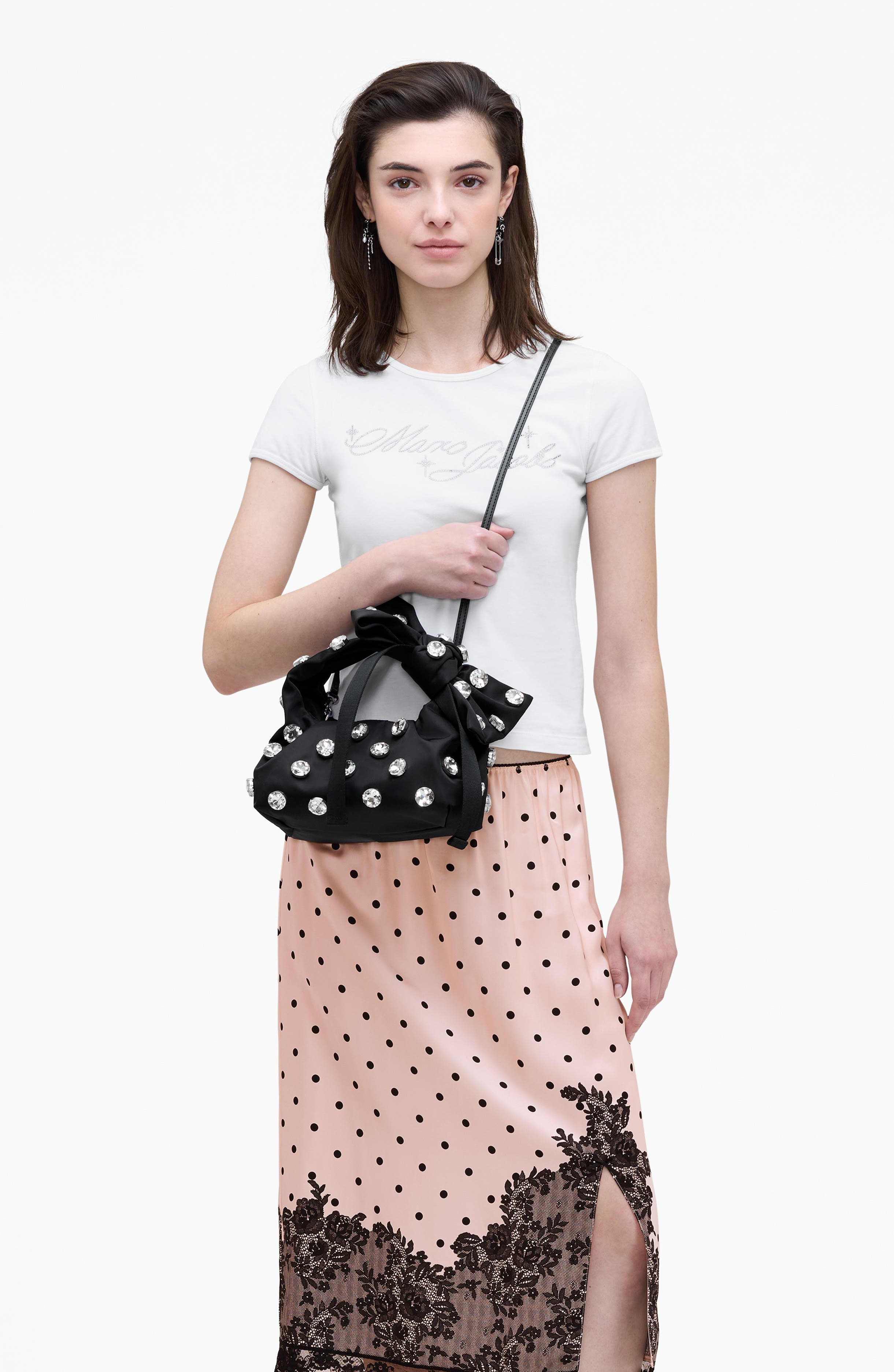 Marc Jacobs The Gem Nylon Bow Mini Sack Bag, Alternate, color, Black