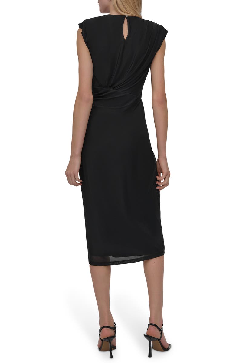 DKNY Mesh Ruched Sheath Dress, Alternate, color, Black