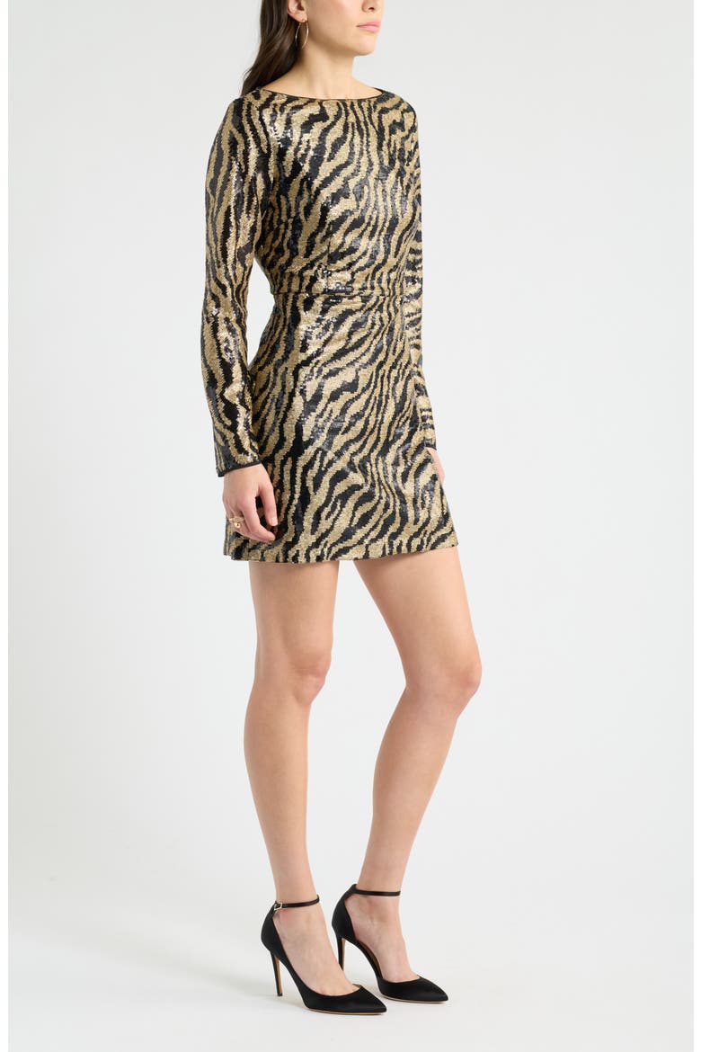 Zebra Sequin Long Sleeve Minidress, Alternate, color, BLACK- GOLD
