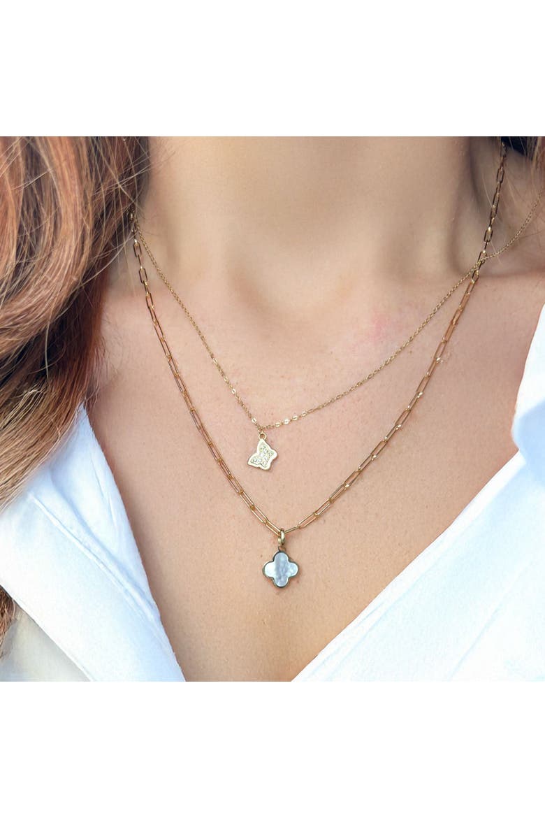 Mini Diamond Gold Frame Butterfly Necklace, Alternate, color, Yellow Gold