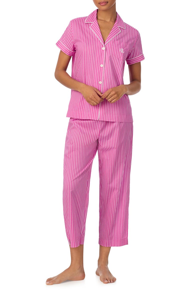 Cotton Blend Crop Pajamas, Main, color, PINK STRIPE