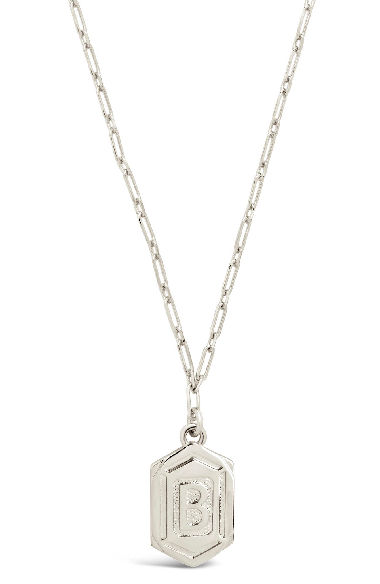 Sterling Forever Rhodium Plated Hexagon Tag Initial Pendant Necklace