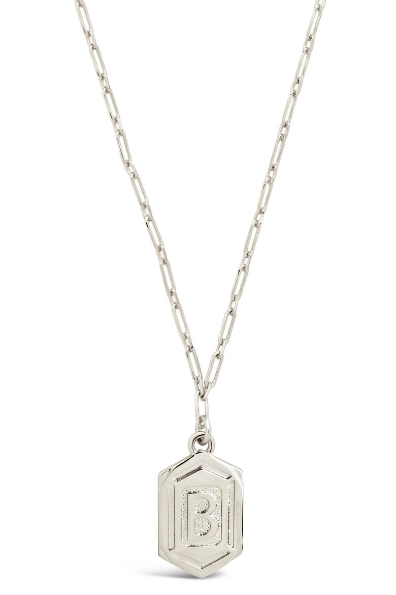 Rhodium Plated Hexagon Tag Initial Pendant Necklace, Main, color, SILVER-B