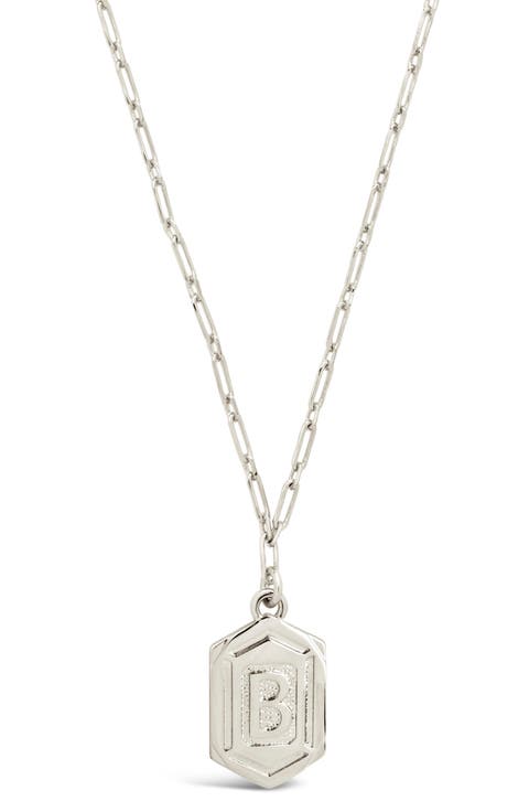 Rhodium Plated Hexagon Tag Initial Pendant Necklace