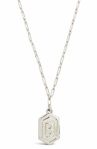 Sterling Forever Rhodium Plated Hexagon Tag Initial Pendant Necklace