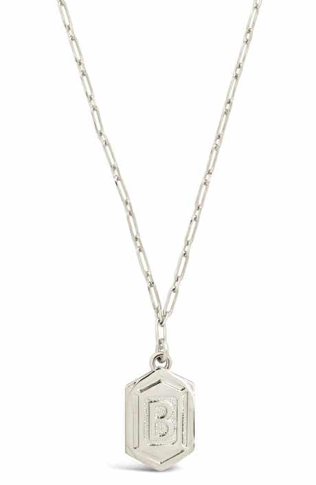 Sterling Forever Rhodium Plated Hexagon Tag Initial Pendant Necklace