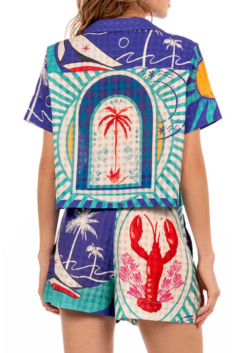 Prim Alina Crop Cotton Cover-Up Shirt, Alternate, color, BLUE MULTICOLOR