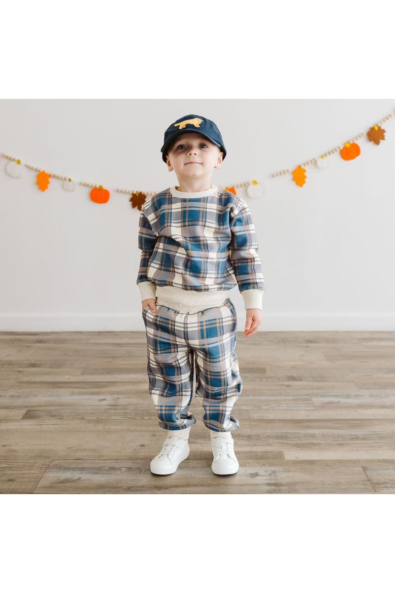 Navy Plaid Sweatshirt & Jogger Set, Alternate, color, Navy