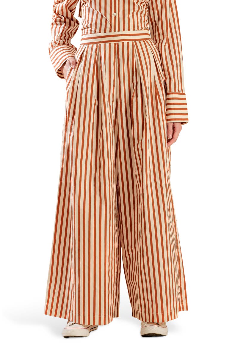 Striped High Waist Wide Leg Pants, Main, color, TAUPE/ RUST