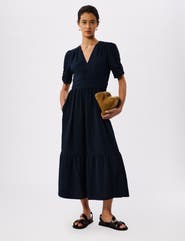 Whistles V-Neck Textured Midi Dress