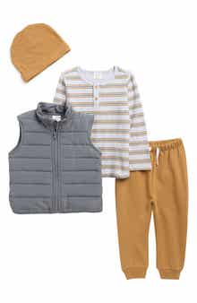 PL Baby by Petit Lem T-Shirt, Joggers, Puffer Vest & Beanie Set
