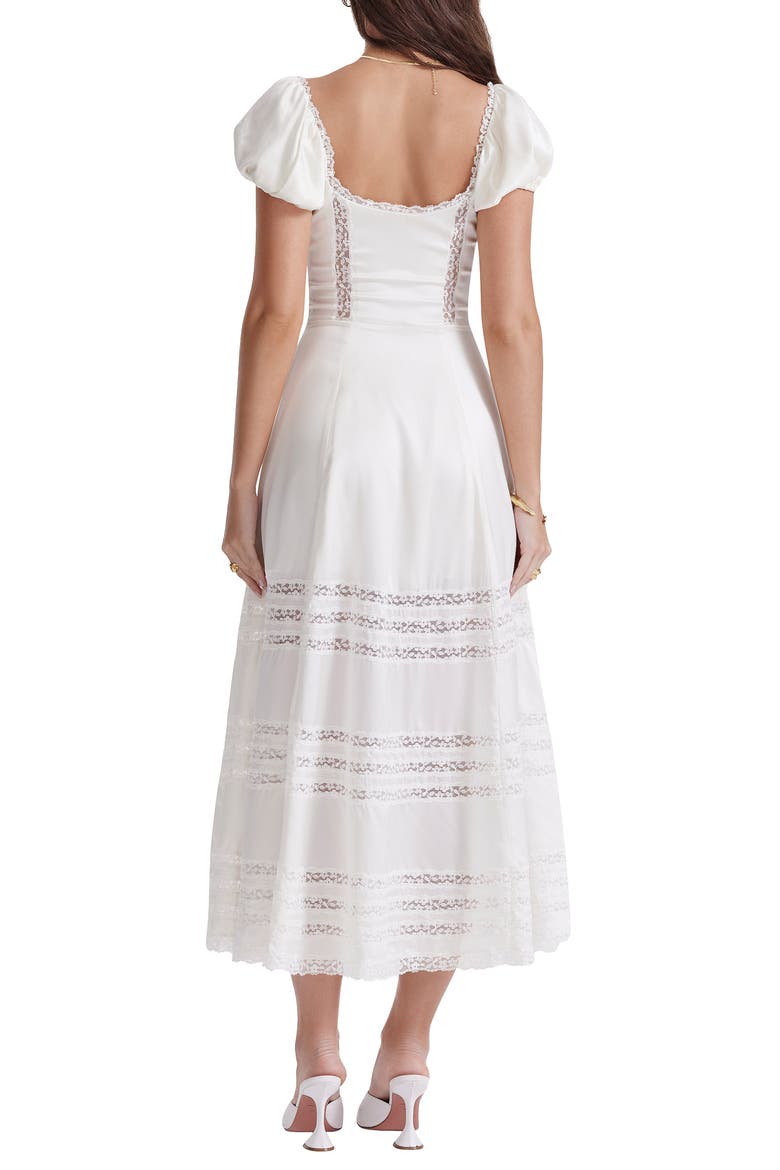 Eviana Lace Trim Puff Sleeve Silk Blend Maxi Dress, Alternate, color, WHITE