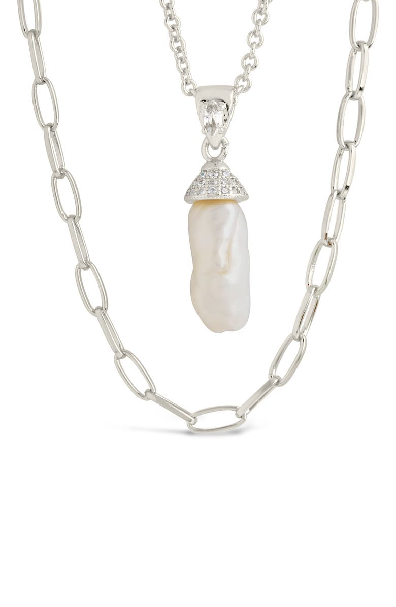 Sterling Forever Nerissa 18mm Freshwater Pearl Pendant Layered Necklace, Alternate, color, Silver